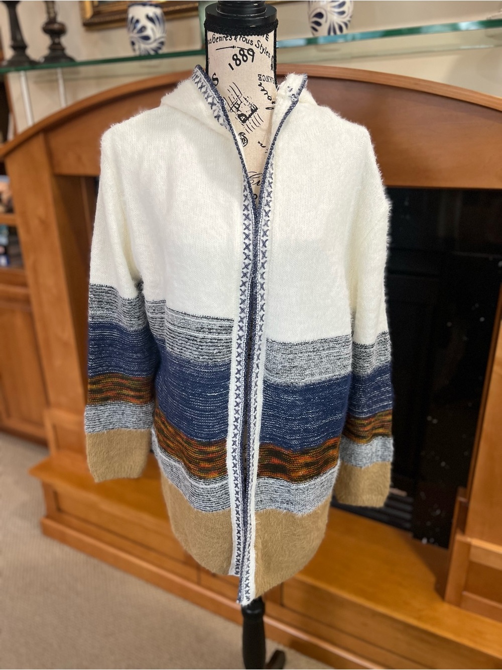 Fate Hooded Stripe Cardigan Sweater NWT